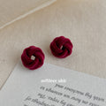 Burgundy Flocked Velvet Twisted Knot Stud Earrings view 3