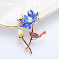 Lotus and Bird Enamel Brooch with Pearl Accent Decorative Metal Pin view 6