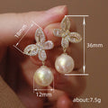 Gold and Silver Butterfly Crystal Pearl Drop Earrings view 4