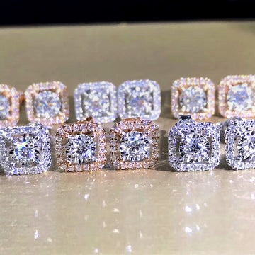 Square Halo Clear CZ Stud Earrings Rose Gold Silver Gold
