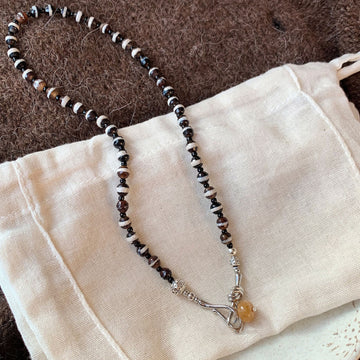 Black White Bead Pendant or Black Gold Geometric Necklace