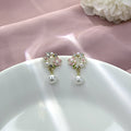 Pink Peach Enamel Flower Wreath Pearl Drop Earrings view 7