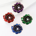 Layered Peony Brooch In Metal With Colored Enamel Petals With A Central Faux Pearl view 1