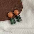 Terracotta Round Stud Dark Green Marbled Drop Earrings view 3