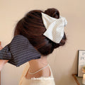 Polka Dot Fabric Triangle Hair Claw Clips Black White view 3