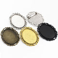 Ornate Oval Cabochon Brooch Tray Blanks in Mixed Finishes view 1