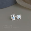 Silver Tone Blue Bear And Paw Butterfly Asymmetric Stud Earrings view 4