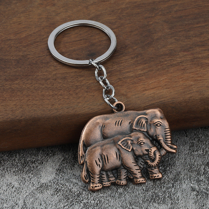 3D Elephant and Pixiu Alloy Metal Keychain Charm in Bronze Finish