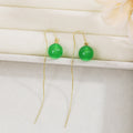 Green Bead Threader Earrings Gold Chain Pull Through Drops view 4