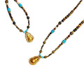 Brown Beaded Gourd Pendant Necklace with Turquoise Color Accents view 5