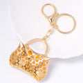 Red Enamel Striped Handbag Keychain Bow Rhinestone Gold Clasp view 4