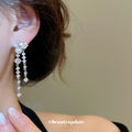 Silver Tone Crystal Chain and Pearl Drop Stud Earrings view 3