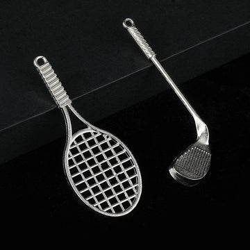 Silver-Tone Tennis Racket Golf Club Sport Charm Pendants Two Styles