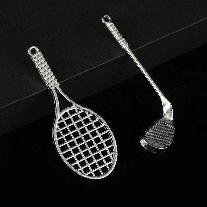 Silver-Tone Tennis Racket Golf Club Sport Charm Pendants Two Styles