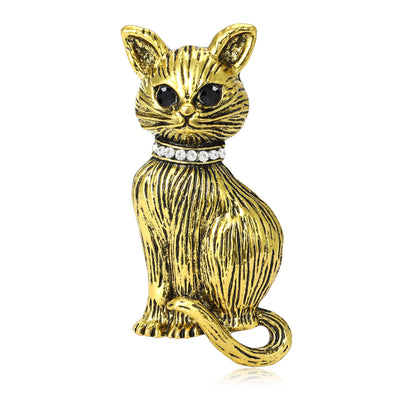 Textured Sitting Cat Brooch in Antique Gold and Silver grouped product view