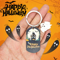 Halloween Castle Dog Tag Keychain White Ghost Charm view 1