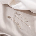 Silver and Gold Wavy Bar Chain Clear Drop Earrings view 2