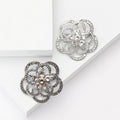 Layered Petal Rhinestone Flower Brooch in Two Finishes view 1