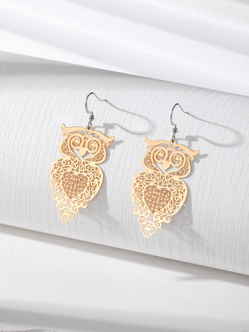 Silver Tone Openwork Owl Hook Earrings in Six Colors