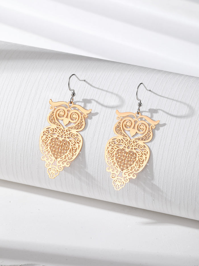 Silver Tone Openwork Owl Hook Earrings in Six Colors