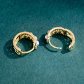 Gold Tone Pearl CZ Openwork Huggie Hoop Earrings Metal view 3