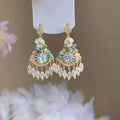 Pink Crystal Beaded Chandelier Drop Earrings with Polished Details view 3