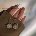 Rose Gold Tone Sculpted Sunflower Hook Earrings For Women view 3