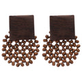 Wooden Square and Beaded Fan Stud Earrings Jewelry view 5