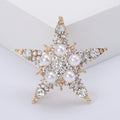 Five-Point Star Brooch In Metal With Faux Pearls And Clear Crystals On A Star Outline view 2