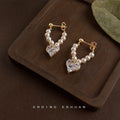 Gold Pearl U Loop Heart Clear Zircon Drop Earrings view 1