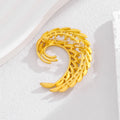 Gold Tone Curved Wheat Pearl Look Metal Brooch Pin view 4