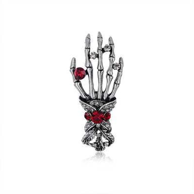 Front product view of the flower brooch pin in silver and red