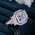 Silver Tone Radiant Cut Crystal Double Halo Ring Statement Jewelry view 3
