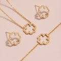 Clover Openwork Zircon Necklace Bracelet Stud Earrings Set view 1