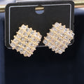 Square Round-Stone Cluster Stud Earrings In Gold And Silver Tones view 3