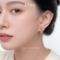 Gold Tone Pink Tulip Vine And Pink Faceted Stone Stud Earrings view 2