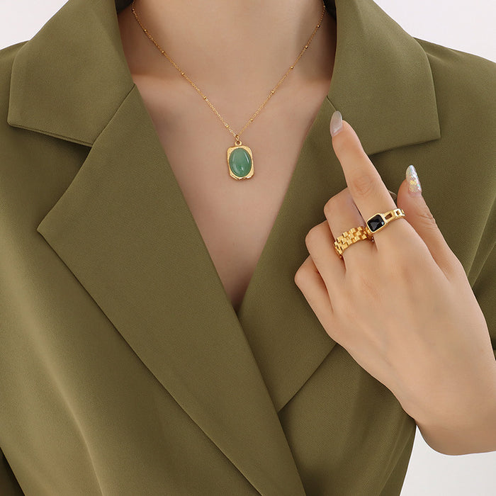 Natural Stone Square Bezel Pendant Necklace Gold Or Steel