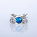 Silver Multi Band Blue Round Stone Cross CZ Ring 6-10 view 6