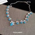 Blue Teardrop Beaded Necklace with Silver Tone Links view 4