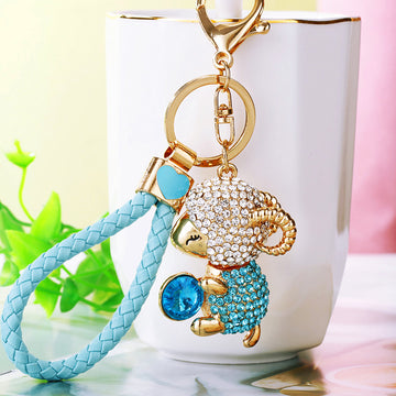 Jeweled Lamb Holding a Gem Keychains in Three Colors and Loop Styles