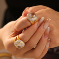 Gold Oval Clear Zircon Double Halo Rhinestone Ring view 1