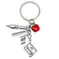Antique Silver School Pen Ruler Book and Red Apple Charm Keychain view 5