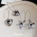 Silver Cat Heart and Star Hook Earrings Fashion Jewelry view 2