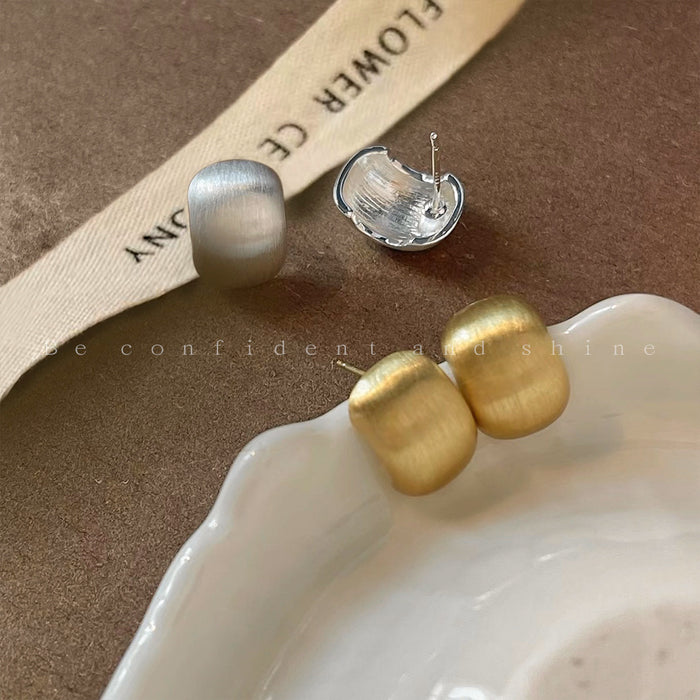 Brushed Rounded Square Stud Earrings In Gold And Silver Tone