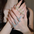 Silver Gold Crystal Leaf Multi Finger Ring Wheat Branches view 1