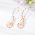 Gold Tone Clear Resin Pressed Flower Teardrop Hook Earrings view 7