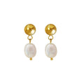 Freshwater Pearl Drop Ball Stud Earrings Gold Steel Pair view 5