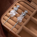 White Floral Cluster Double Bar Long Dangle Earrings view 3