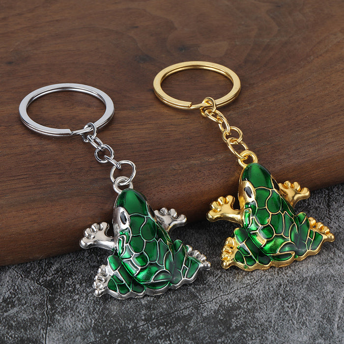 Green Frog Keychain in Gold Tone and Silver Tone Metal Styles