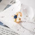 Gold Evil Eye Open Rings Blue Glass Bead 11 Design Styles view 10
